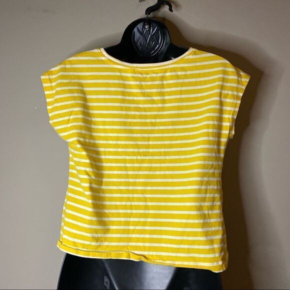 COPPER Key Yellow Striped Aesthetically Front Cut Short Sleeve T-Shirt - Picture 5 of 7